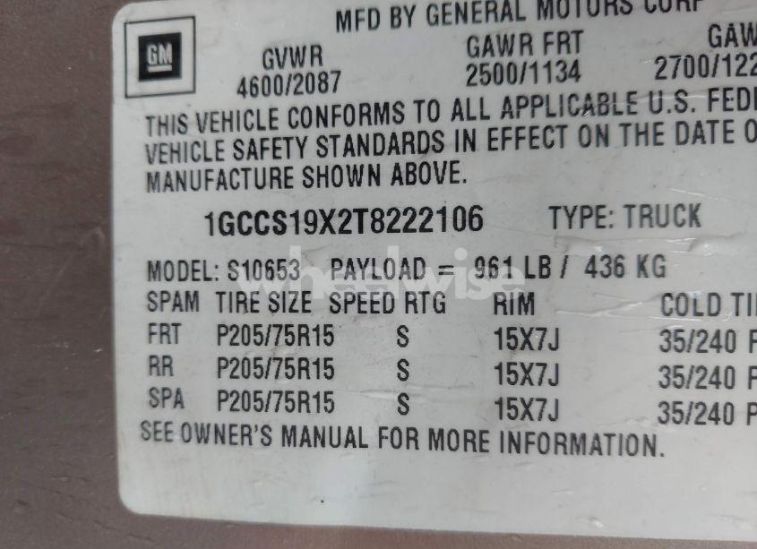 Photo 9 of 1996 Chevrolet S TRUCK S10 (VIN 1GCCS19X2T8222106)