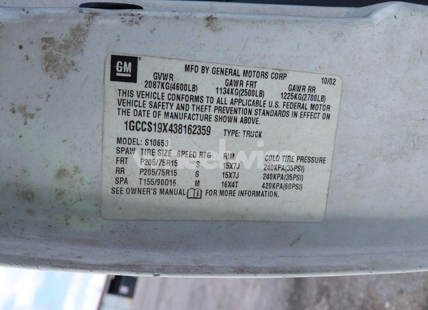 Photo 9 of 2003 Chevrolet S-10 LS (VIN 1GCCS19X438162359)