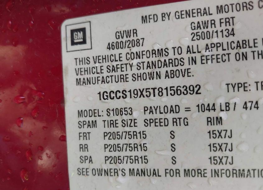 Photo 9 of 1996 Chevrolet S TRUCK S10 (VIN 1GCCS19X5T8156392)