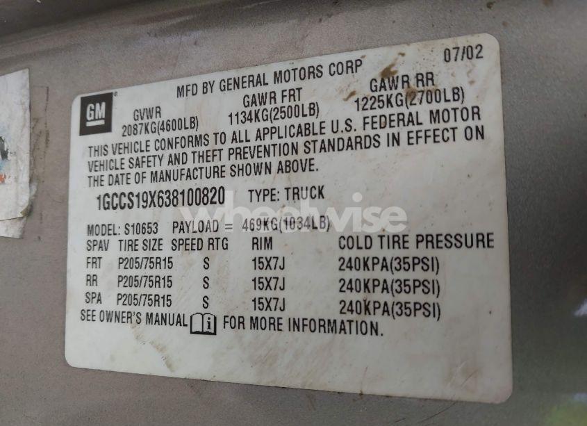 Photo 9 of 2003 Chevrolet S-10 LS (VIN 1GCCS19X638100820)