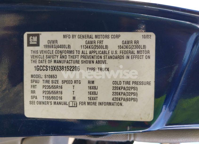 Photo 9 of 2003 Chevrolet S-10 LS (VIN 1GCCS19X638152206)