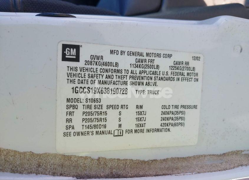 Photo 9 of 2003 Chevrolet S-10 LS (VIN 1GCCS19X638190728)