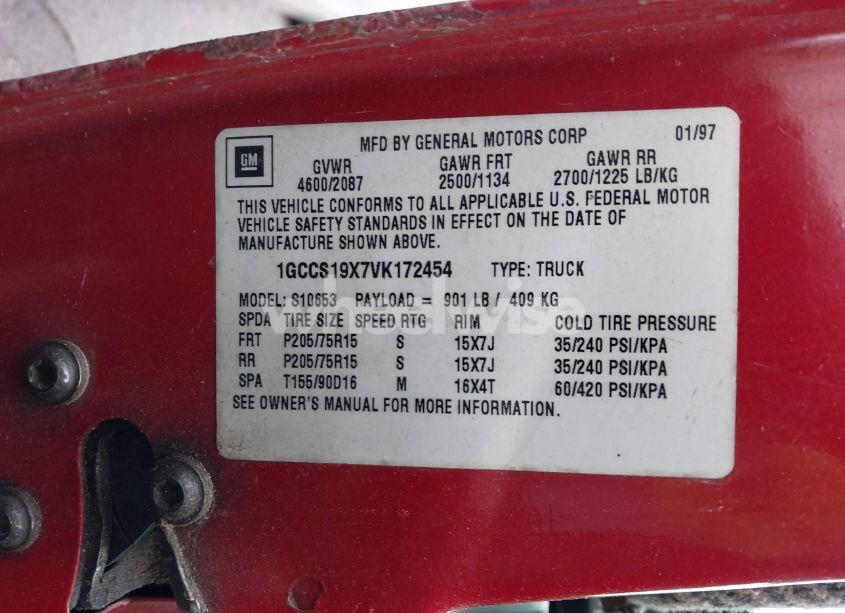 Photo 9 of 1997 Chevrolet S-10 LS FLEETSIDE (VIN 1GCCS19X7VK172454)