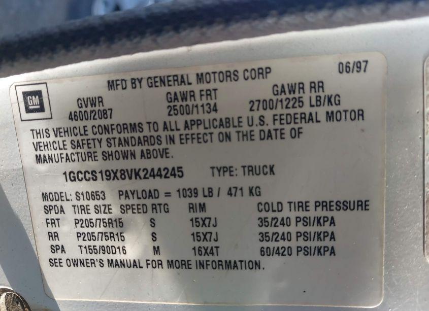 Photo 9 of 1997 Chevrolet S-10 LS FLEETSIDE (VIN 1GCCS19X8VK244245)