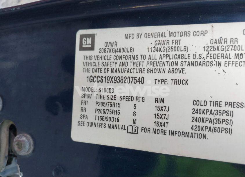 Photo 9 of 2003 Chevrolet S-10 LS (VIN 1GCCS19X938207540)