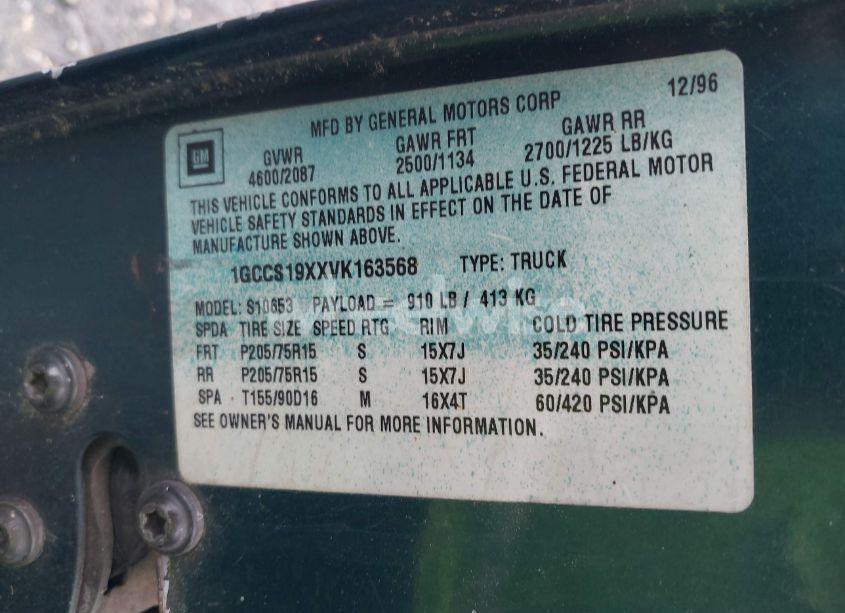 Photo 9 of 1997 Chevrolet S-10 LS FLEETSIDE (VIN 1GCCS19XXVK163568)
