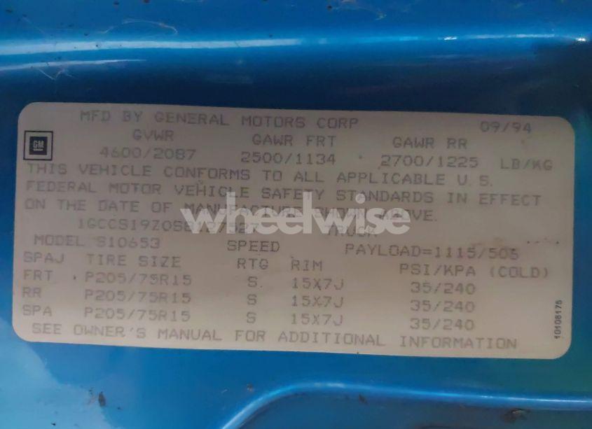 Photo 9 of 1995 Chevrolet S TRUCK S10 (VIN 1GCCS19Z0S8127527)