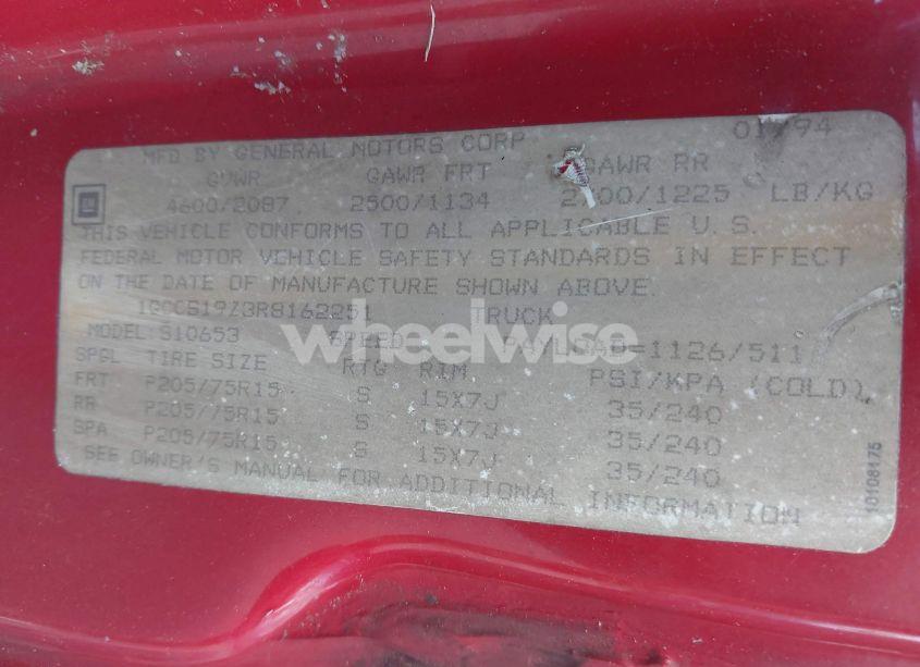 Photo 9 of 1994 Chevrolet S TRUCK S10 (VIN 1GCCS19Z3R8162251)