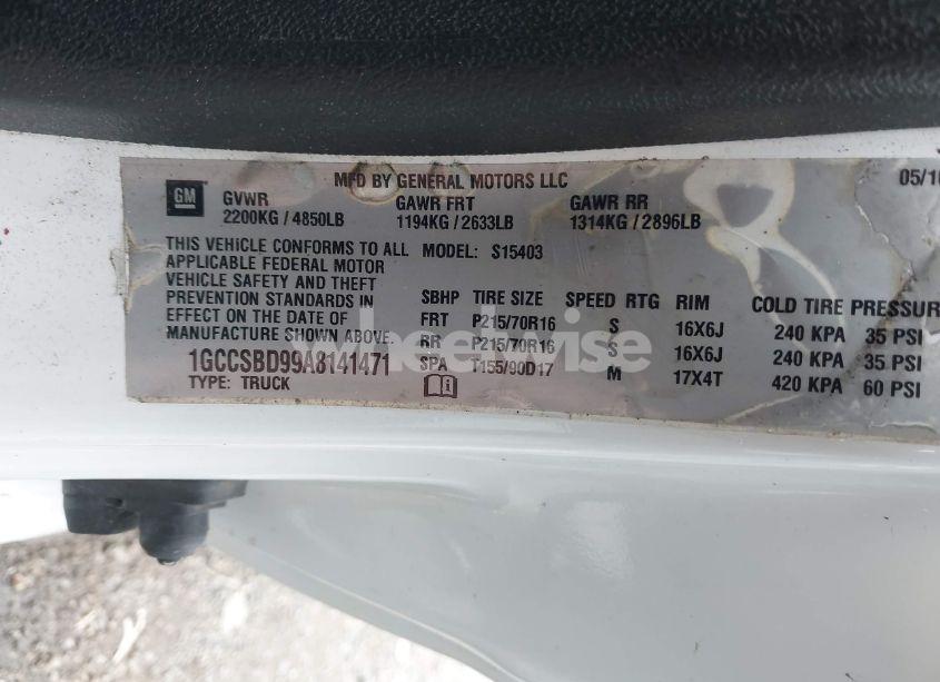 Photo 9 of 2010 Chevrolet Colorado WORK TRUCK (VIN 1GCCSBD99A8141471)