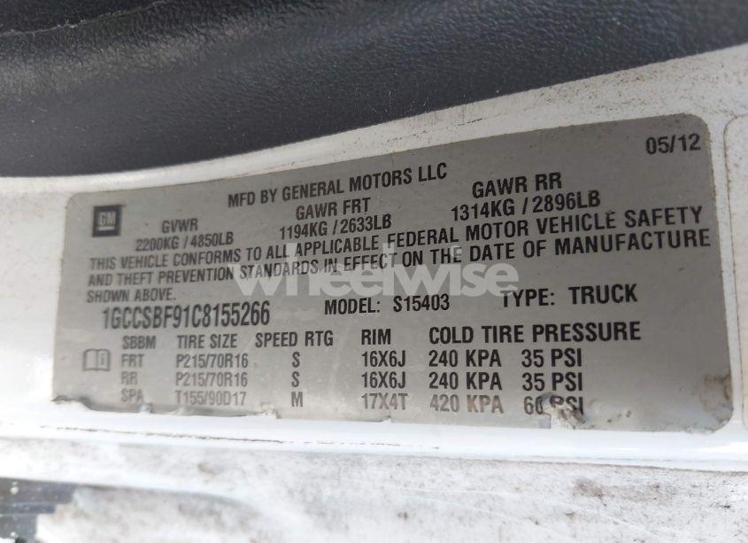 Photo 9 of 2012 Chevrolet Colorado WORK TRUCK (VIN 1GCCSBF91C8155266)