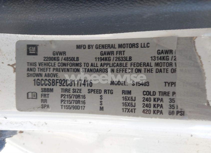 Photo 9 of 2012 Chevrolet Colorado WORK TRUCK (VIN 1GCCSBF92C8117416)