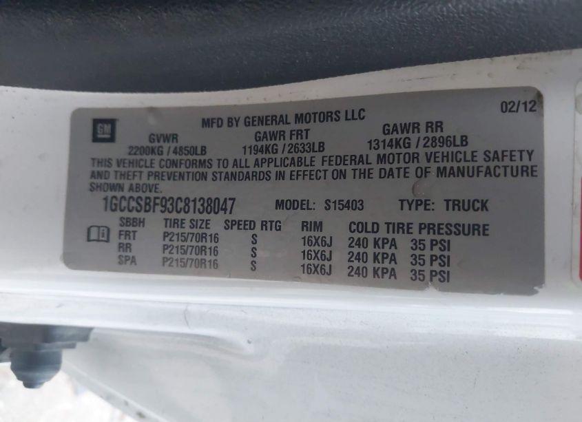 Photo 9 of 2012 Chevrolet Colorado WORK TRUCK (VIN 1GCCSBF93C8138047)