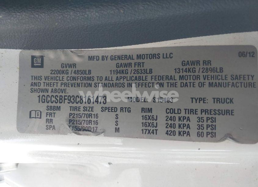 Photo 9 of 2012 Chevrolet Colorado WORK TRUCK (VIN 1GCCSBF93C8161473)