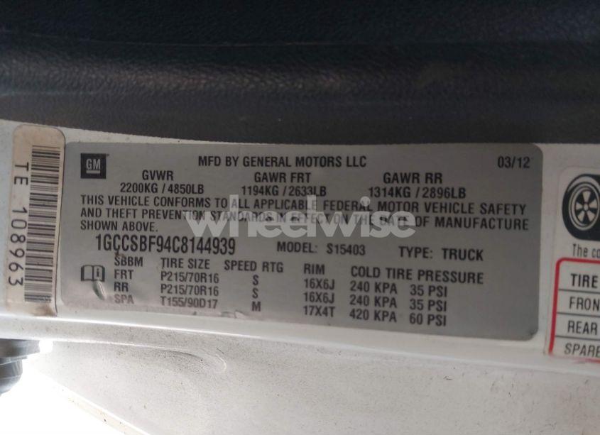 Photo 9 of 2012 Chevrolet Colorado WORK TRUCK (VIN 1GCCSBF94C8144939)