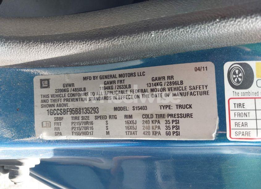 Photo 9 of 2011 Chevrolet Colorado WORK TRUCK (VIN 1GCCSBF95B8135293)