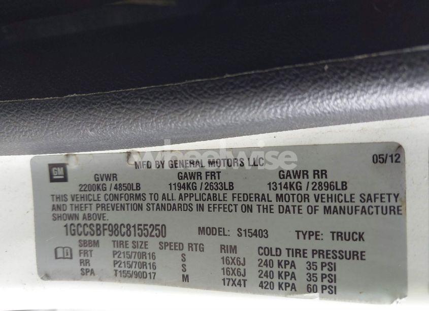 Photo 9 of 2012 Chevrolet Colorado WORK TRUCK (VIN 1GCCSBF98C8155250)