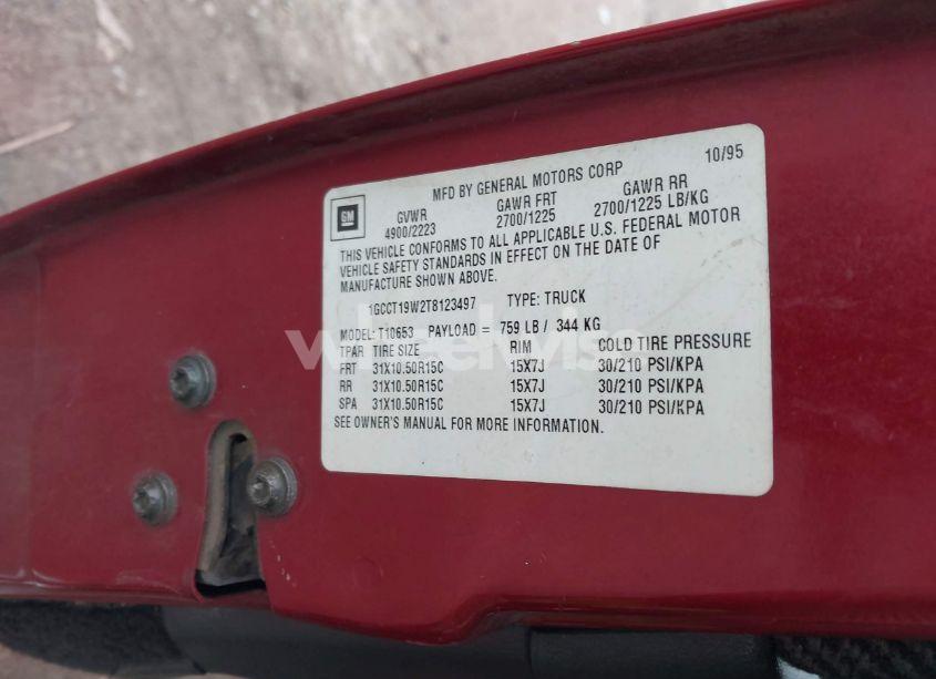 Photo 9 of 1996 Chevrolet S TRUCK S10 (VIN 1GCCT19W2T8123497)