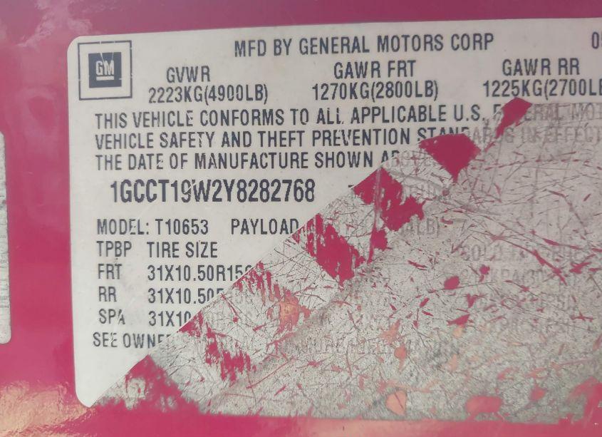 Photo 9 of 2000 Chevrolet S-10 LS (VIN 1GCCT19W2Y8282768)