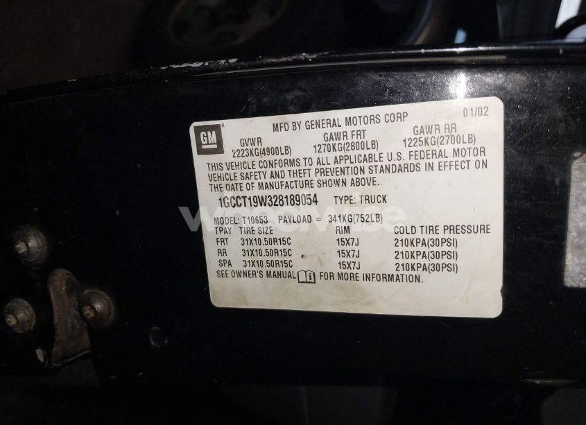 Photo 9 of 2002 Chevrolet S-10 LS (VIN 1GCCT19W328189054)