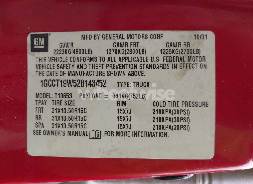 Photo 9 of 2002 Chevrolet S-10 LS (VIN 1GCCT19W528143452)