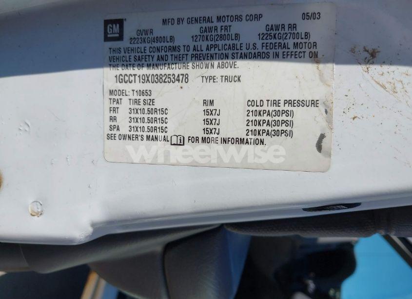 Photo 9 of 2003 Chevrolet S-10 LS (VIN 1GCCT19X038253478)