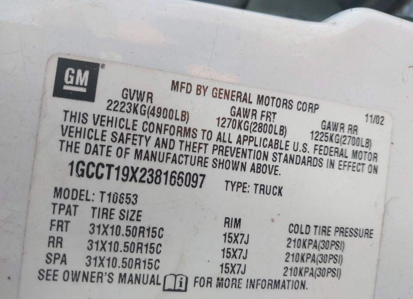 Photo 9 of 2003 Chevrolet S-10 LS (VIN 1GCCT19X238166097)