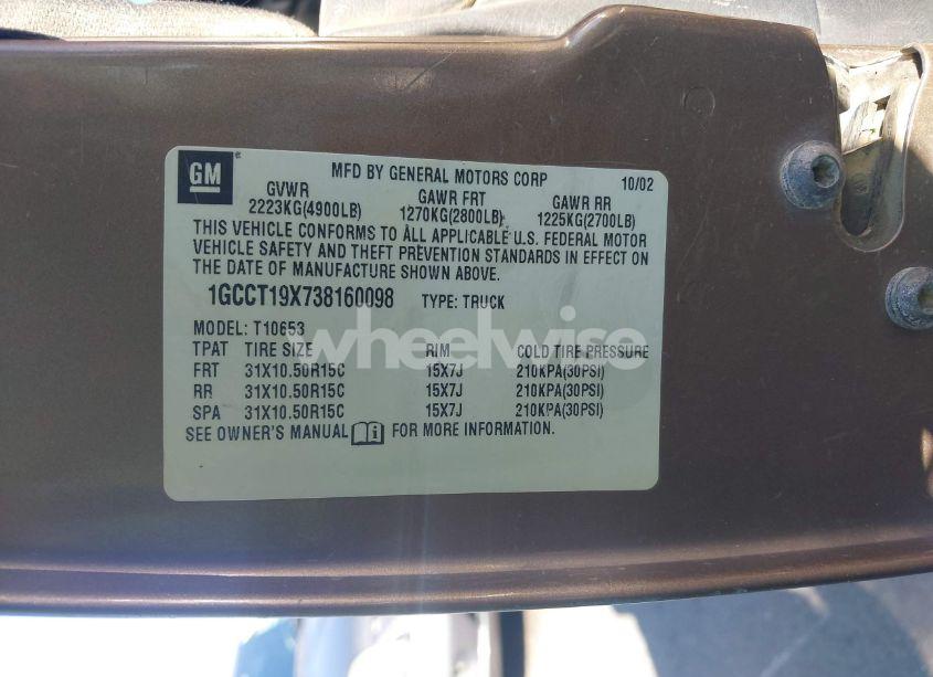 Photo 9 of 2003 Chevrolet S-10 LS (VIN 1GCCT19X738160098)