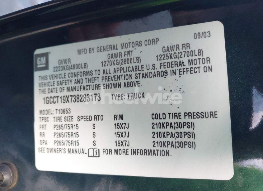 Photo 9 of 2003 Chevrolet S-10 LS (VIN 1GCCT19X738283173)