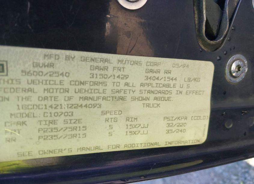 Photo 9 of 1994 Chevrolet Gmt-400 C1500 (VIN 1GCDC14Z1RZ244093)