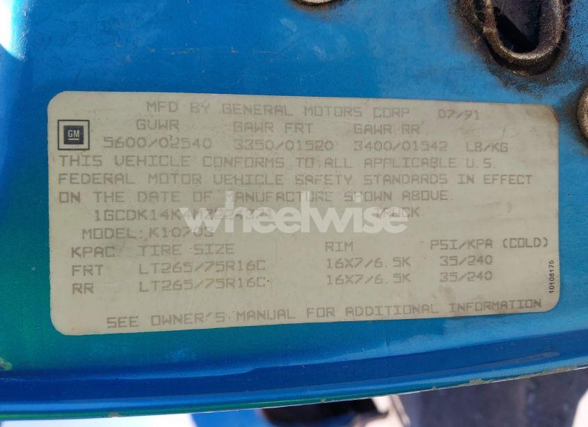 Photo 9 of 1991 Chevrolet Gmt-400 K1500 (VIN 1GCDK14K4MZ224371)