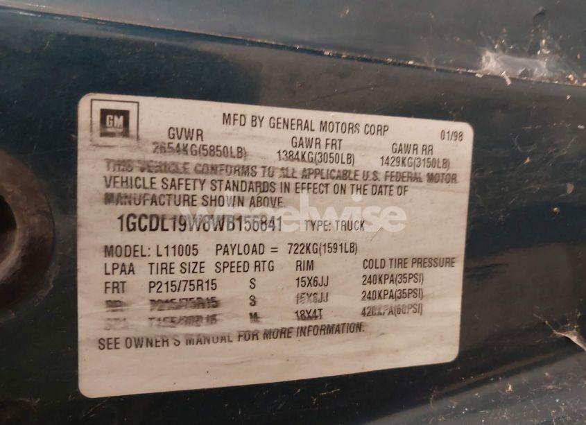 Photo 9 of 1998 Chevrolet Astro (VIN 1GCDL19W8WB156841)
