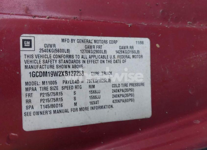 Photo 9 of 1999 Chevrolet Astro (VIN 1GCDM19W2XB127253)
