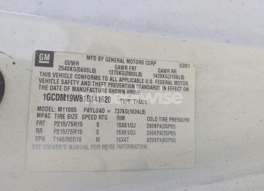 Photo 9 of 2001 Chevrolet Astro (VIN 1GCDM19W81B141620)