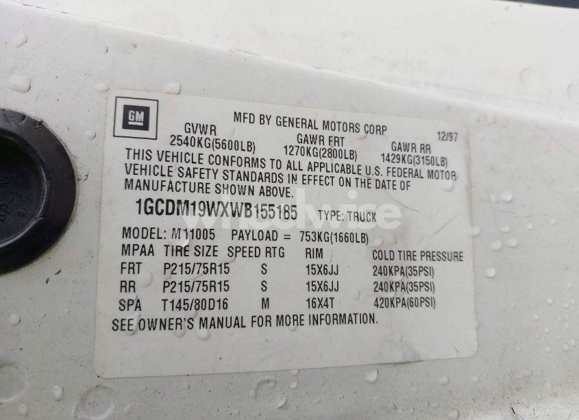 Photo 9 of 1998 Chevrolet Astro (VIN 1GCDM19WXWB155185)