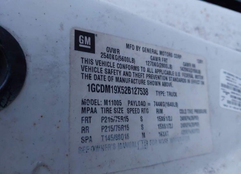 Photo 9 of 2002 Chevrolet Astro (VIN 1GCDM19X52B127538)