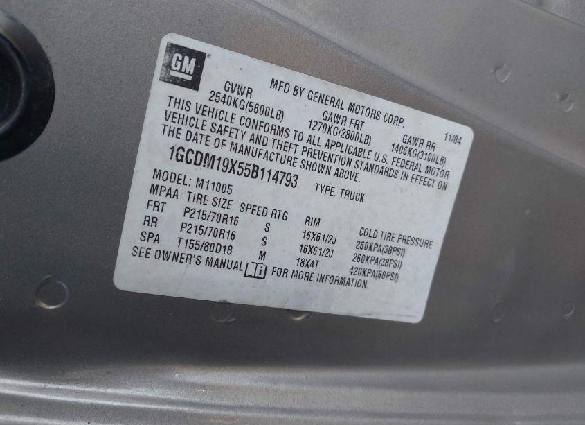Photo 9 of 2005 Chevrolet Astro (VIN 1GCDM19X55B114793)