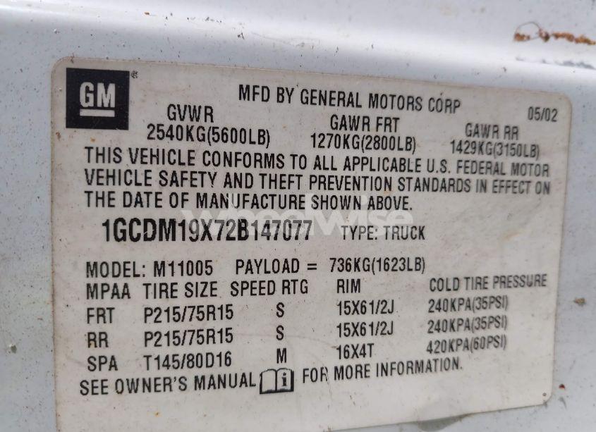 Photo 9 of 2002 Chevrolet Astro (VIN 1GCDM19X72B147077)