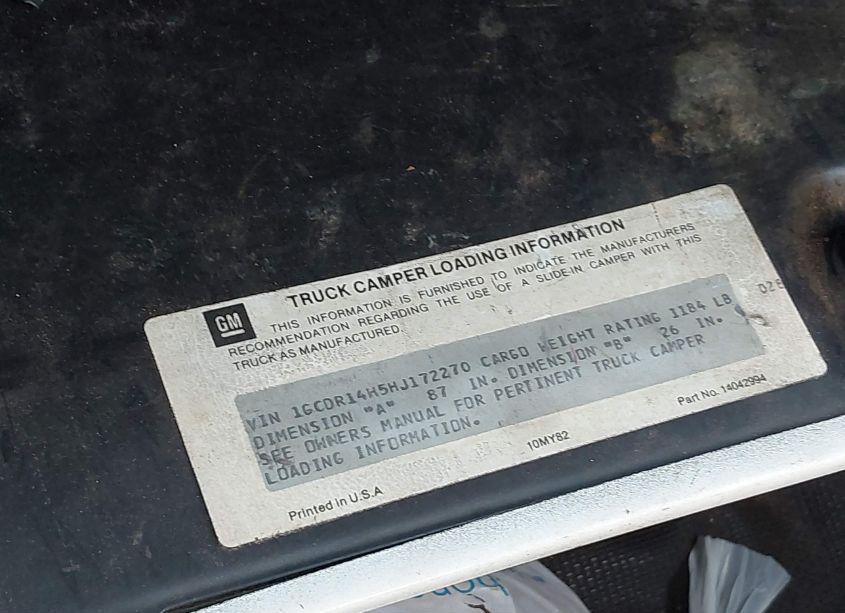 Photo 9 of 1987 Chevrolet R10 (VIN 1GCDR14H5HJ172270)