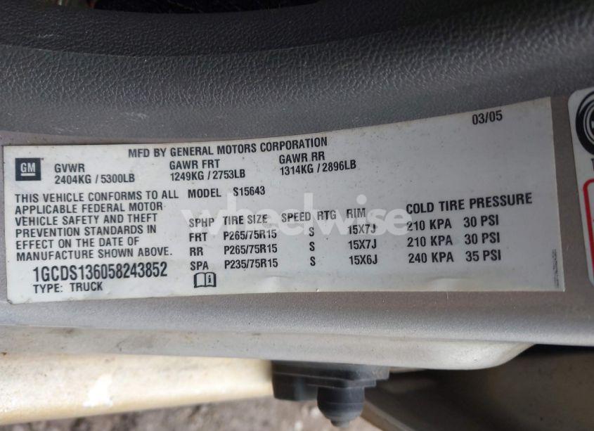 Photo 9 of 2005 Chevrolet Colorado LS (VIN 1GCDS136058243852)