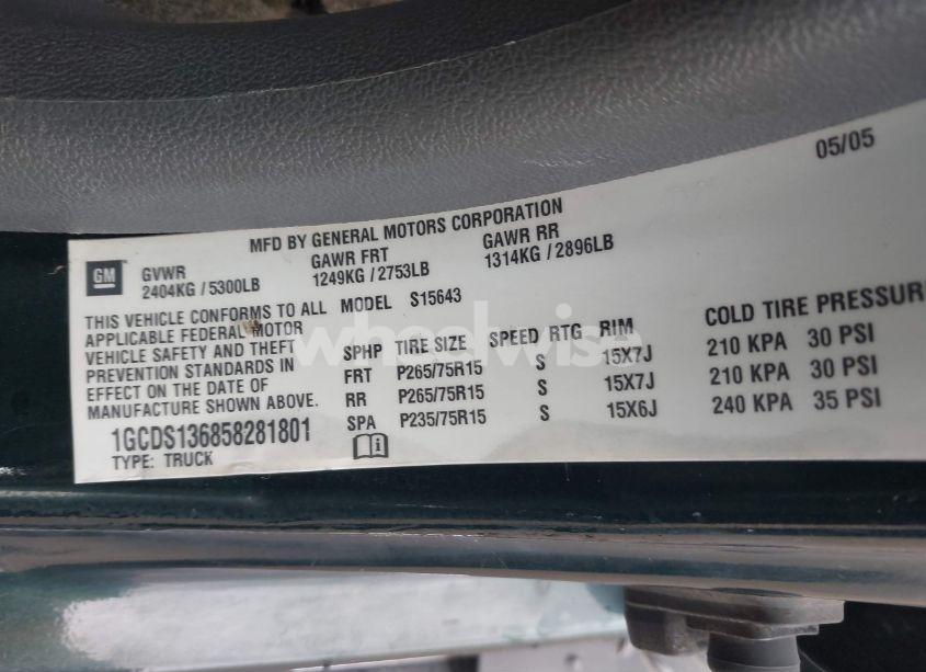 Photo 9 of 2005 Chevrolet Colorado LS (VIN 1GCDS136858281801)