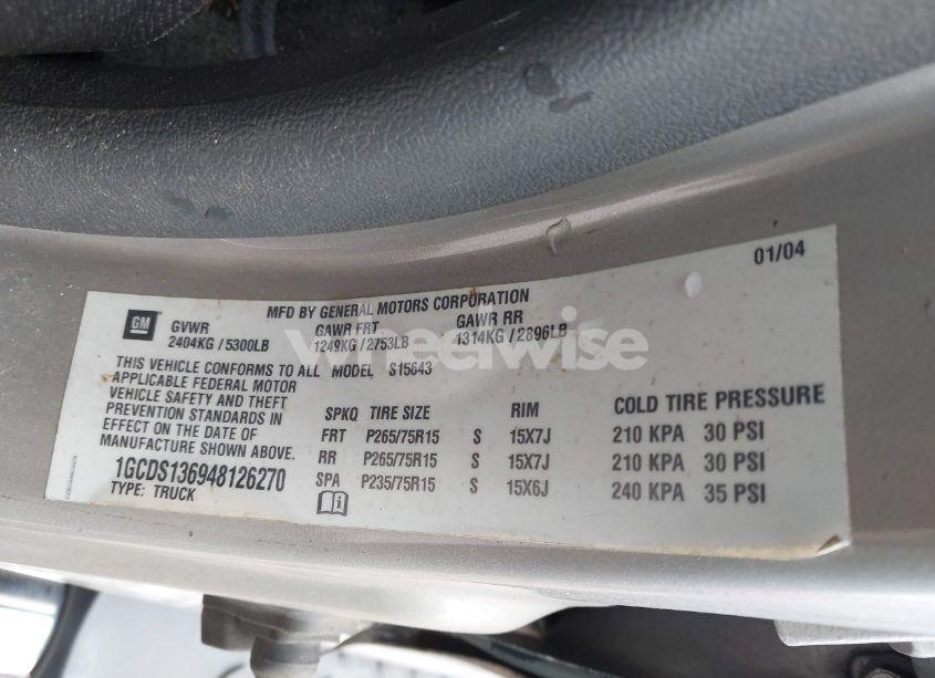 Photo 9 of 2004 Chevrolet Colorado LS (VIN 1GCDS136948126270)