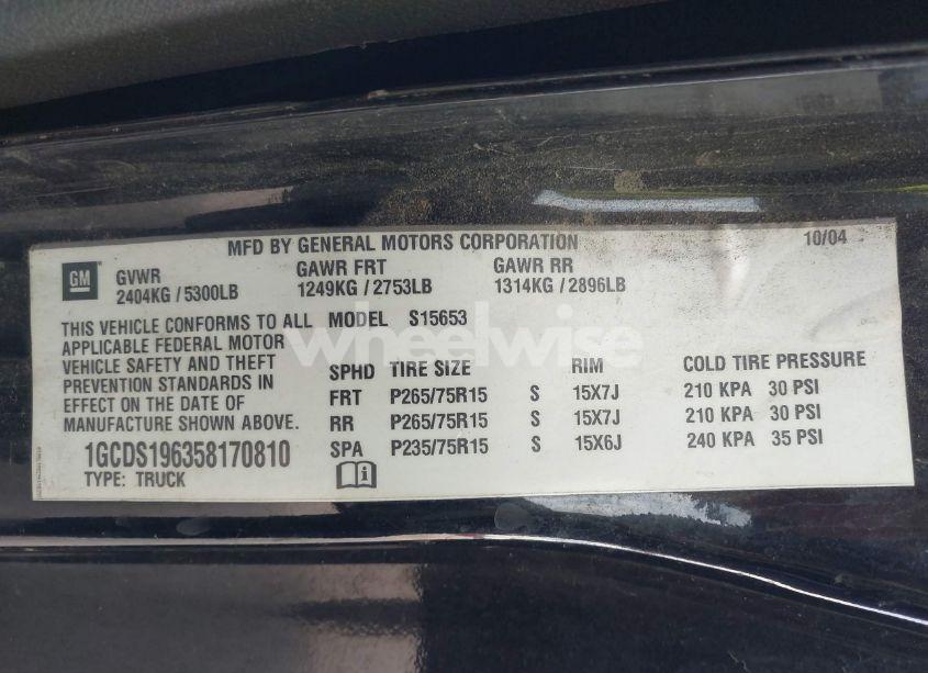 Photo 9 of 2005 Chevrolet Colorado LS (VIN 1GCDS196358170810)