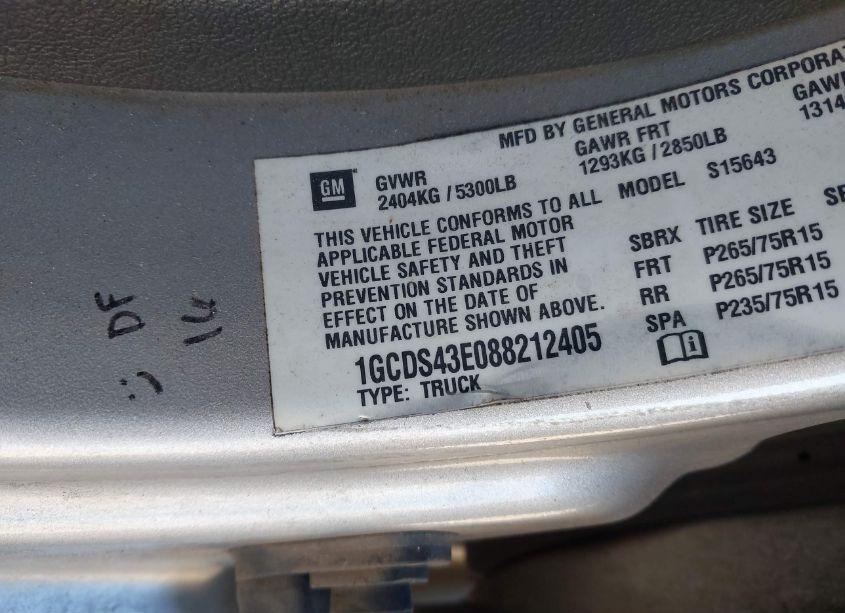 Photo 9 of 2008 Chevrolet Colorado LT (VIN 1GCDS43E088212405)