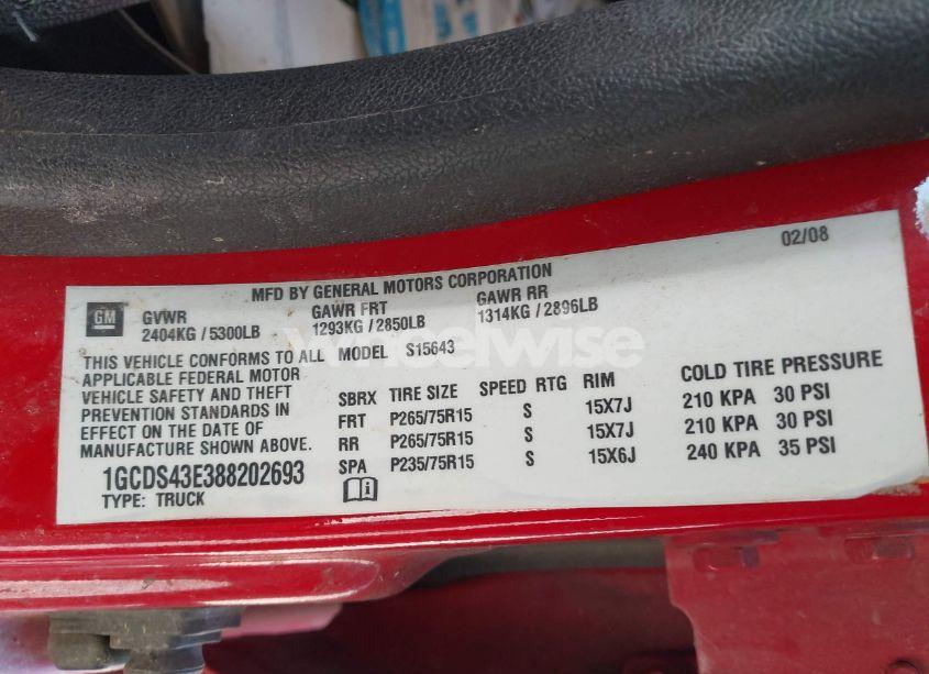 Photo 9 of 2008 Chevrolet Colorado LT (VIN 1GCDS43E388202693)