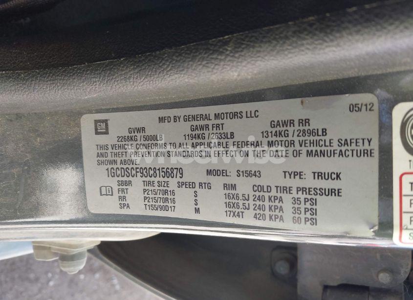 Photo 9 of 2012 Chevrolet Colorado 1LT (VIN 1GCDSCF93C8156879)