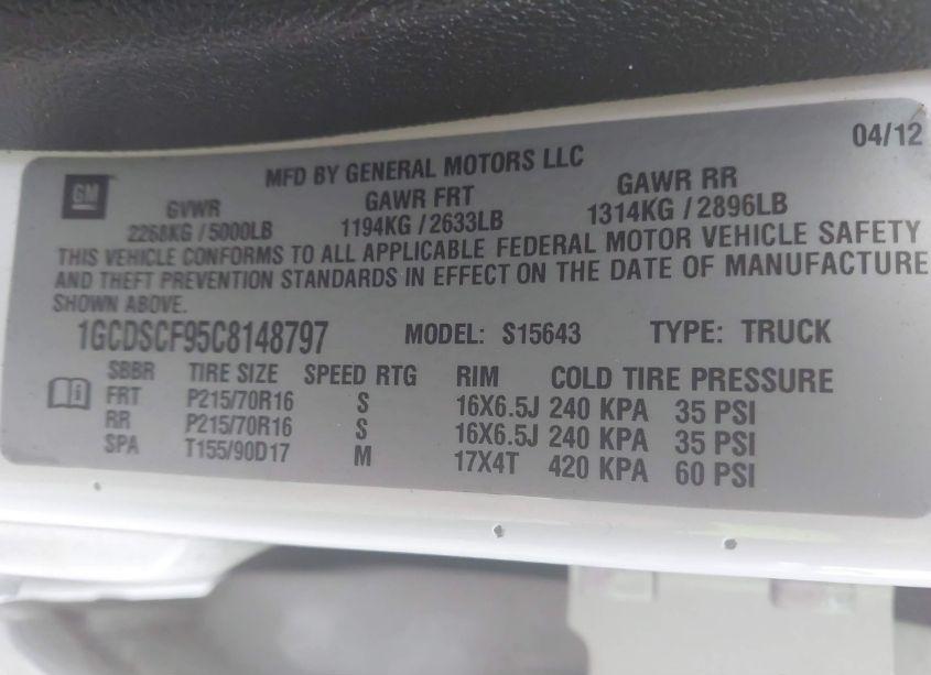 Photo 9 of 2012 Chevrolet Colorado 1LT (VIN 1GCDSCF95C8148797)