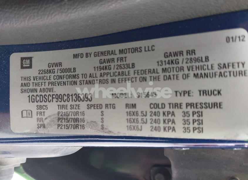 Photo 9 of 2012 Chevrolet Colorado 1LT (VIN 1GCDSCF99C8136393)