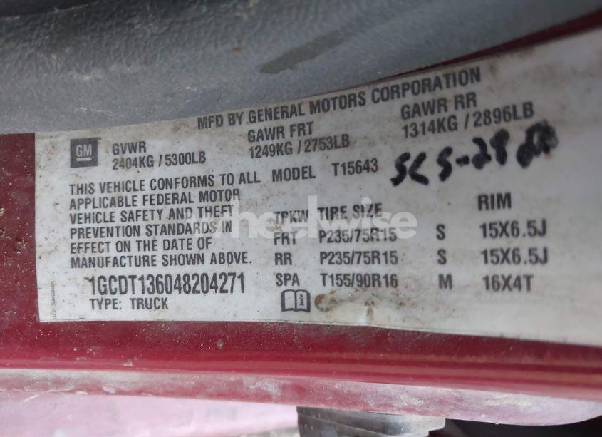 Photo 9 of 2004 Chevrolet Colorado LS (VIN 1GCDT136048204271)