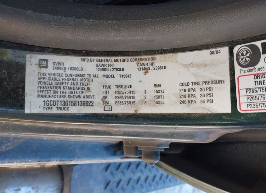 Photo 9 of 2005 Chevrolet Colorado LS (VIN 1GCDT136158136922)