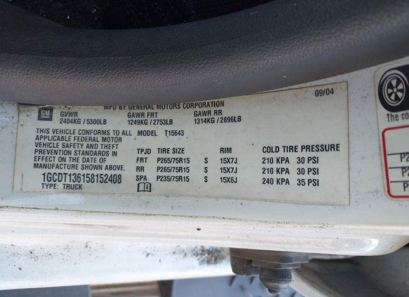 Photo 9 of 2005 Chevrolet Colorado LS (VIN 1GCDT136158152408)